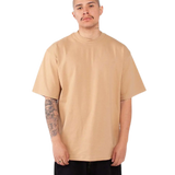 Shaka Wear SHMHSS khaki oversized heavyweight T-shirt on model, front view
