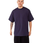 Shaka Wear SHMHSS navy oversized heavyweight T-shirt on model, front view
