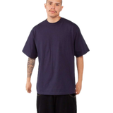 Shaka Wear SHMHSS navy oversized heavyweight T-shirt on model, front view
