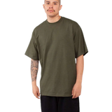 Shaka Wear SHMHSS olive oversized heavyweight T-shirt on model, front view
