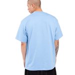 Shaka Wear SHMHSS sky blue oversized heavyweight T-shirt on model, back view

