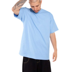 Shaka Wear SHMHSS sky blue oversized heavyweight T-shirt on model, front view
