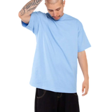 Shaka Wear SHMHSS sky blue oversized heavyweight T-shirt on model, front view
