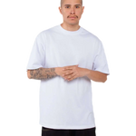 Shaka Wear SHMHSS white oversized heavyweight T-shirt on model, front view
