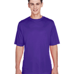 Boy in a "Sport Purple" Team 365 Men's Zone Performance T-Shirt, standing with a relaxed posture and a cheerful expression.