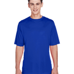 Teenager in a "Sport Royal" Team 365 Men's Zone Performance T-Shirt, standing with a relaxed posture and a cheerful expression.