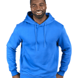 Man wearing a Threadfast Apparel Unisex Ultimate Fleece Pullover Hoodie in Royal.