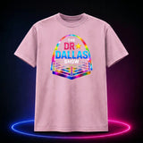 Blossom Comfort Colors 1717 T-shirt featuring the rainbow Dr. Dallas Show wrestling ring logo, front view