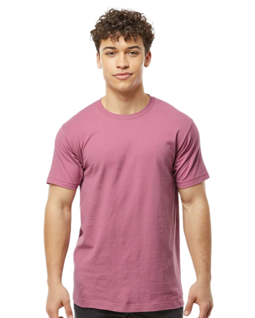 Tultex 202 T-shirt in Cassis, shown on a model from the front.