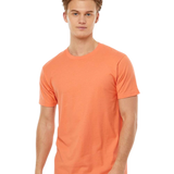 Tultex 202 T-shirt in Coral, shown on a model from the front.