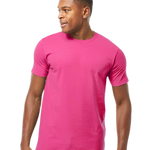 Tultex 202 T-shirt in Fuchsia, shown on a model from the front.