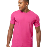 Tultex 202 T-shirt in Fuchsia, shown on a model from the front.