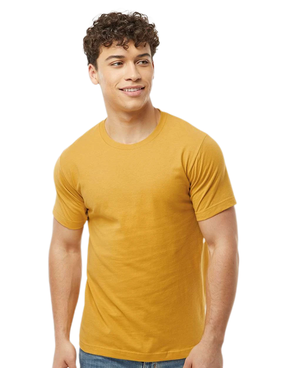 Tultex 202 T-shirt in Ginger, shown on a model from the front.