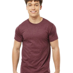 Tultex 202 T-shirt in Heather Burgundy, shown on a model from the front.