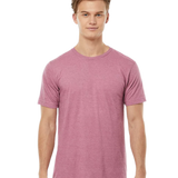 Tultex 202 T-shirt in Heather Cassis, shown on a model from the front.