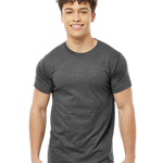Tultex 202 T-shirt in Heather Charcoal, shown on a model from the front.