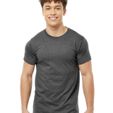 Tultex 202 T-shirt in Heather Charcoal, shown on a model from the front.