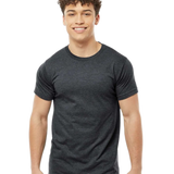 Tultex 202 T-shirt in Heather Graphite, shown on a model from the front.