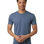 Tultex 202 T-shirt in Heather Indigo Blue, shown on a model from the front.