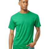 Tultex 202 T-shirt in Heather Kelly, shown on a model from the front.