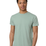 Tultex 202 T-shirt in Heather Light Sage, shown on a model from the front.