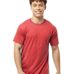 Tultex 202 T-shirt in Heather Red, shown on a model from the front.