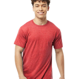 Tultex 202 T-shirt in Heather Red, shown on a model from the front.