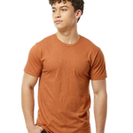 Tultex 202 T-shirt in Heather Rust, shown on a model from the front.