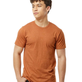 Tultex 202 T-shirt in Heather Rust, shown on a model from the front.