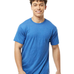 Tultex 202 T-shirt in Heather Turquoise, shown on a model from the front.