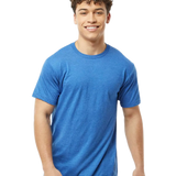 Tultex 202 T-shirt in Heather Turquoise, shown on a model from the front.