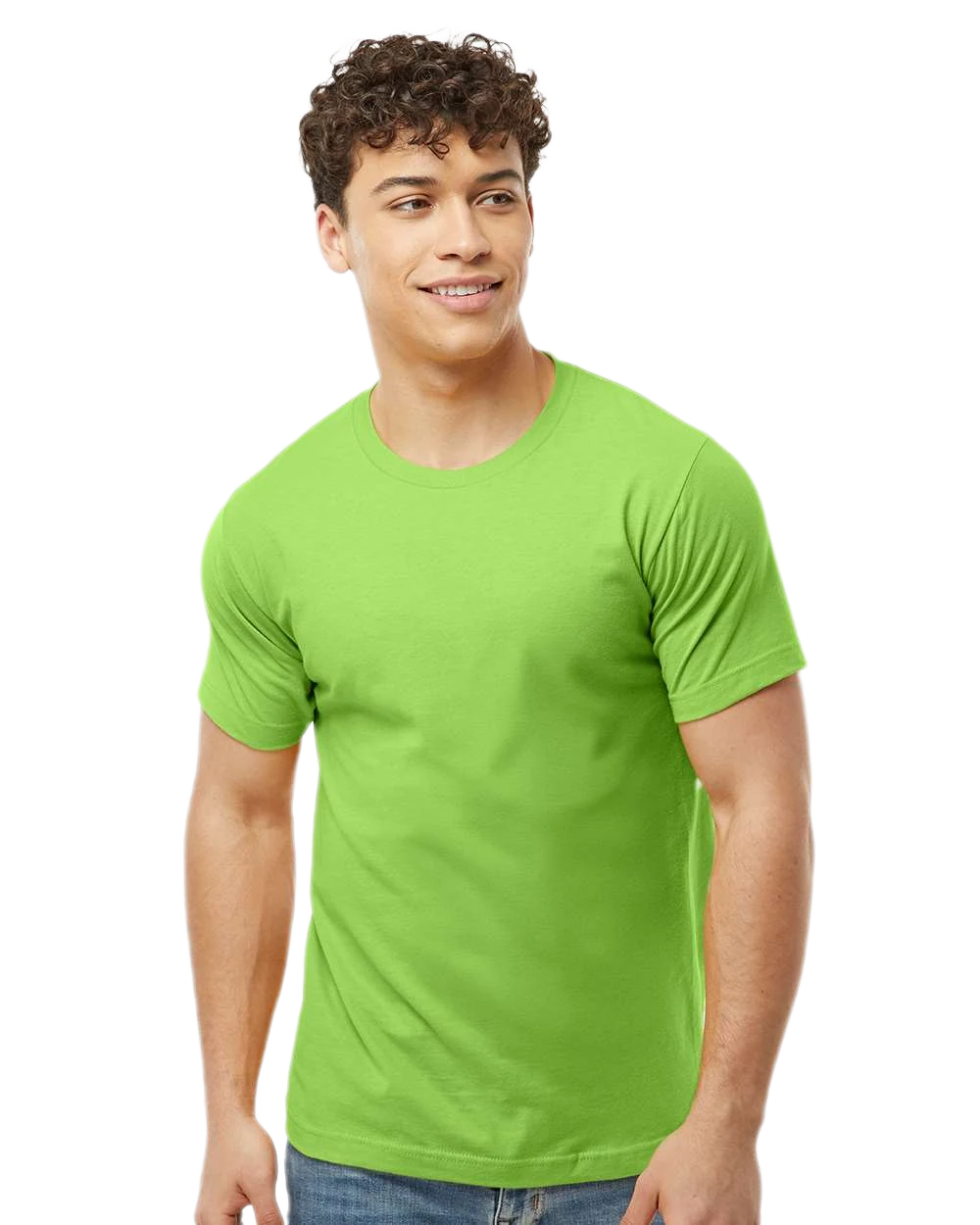 Tultex 202 T-shirt in Lime, shown on a model from the front.