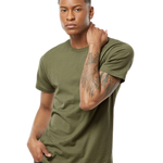 Tultex 202 T-shirt in Military Green, shown on a model from the front.