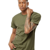 Tultex 202 T-shirt in Military Green, shown on a model from the front.