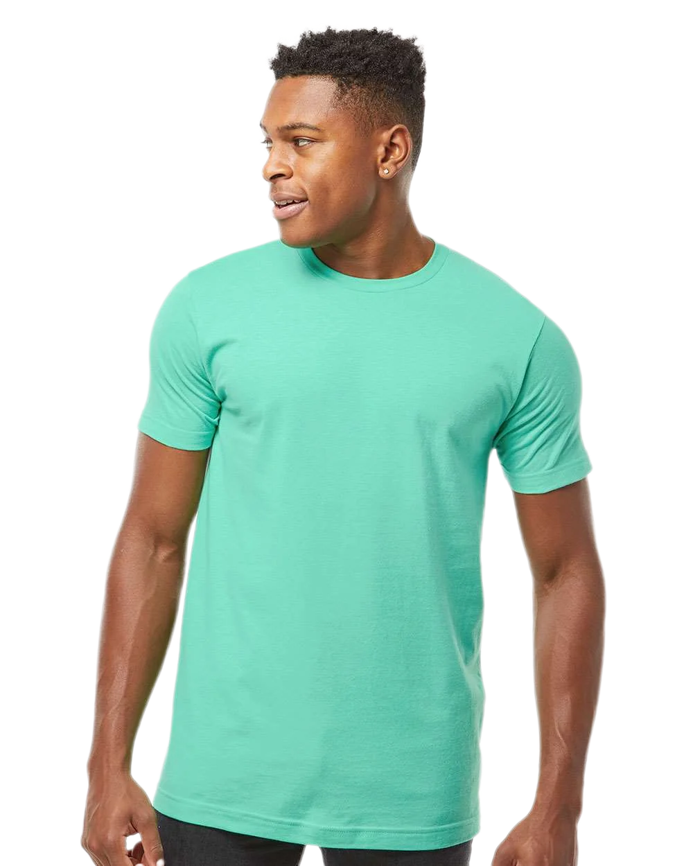 Tultex 202 T-shirt in Mint, shown on a model from the front.