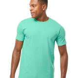 Tultex 202 T-shirt in Mint, shown on a model from the front.