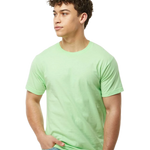 Tultex 202 T-shirt in Neo Mint, shown on a model from the front.