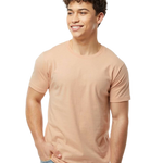 Tultex 202 T-shirt in Peach, shown on a model from the front.