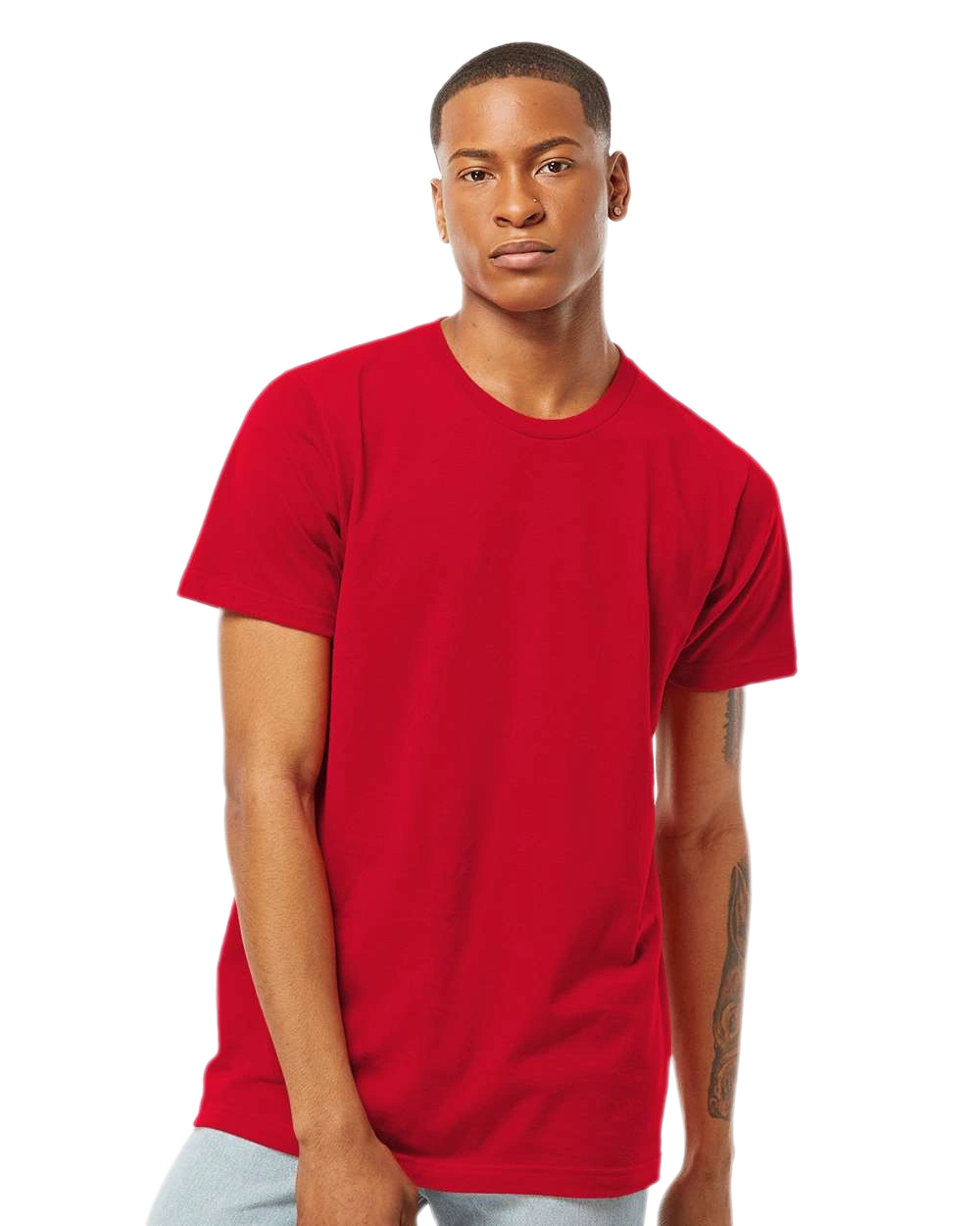 Tultex 202 T-shirt in Red, shown on a model from the front.
