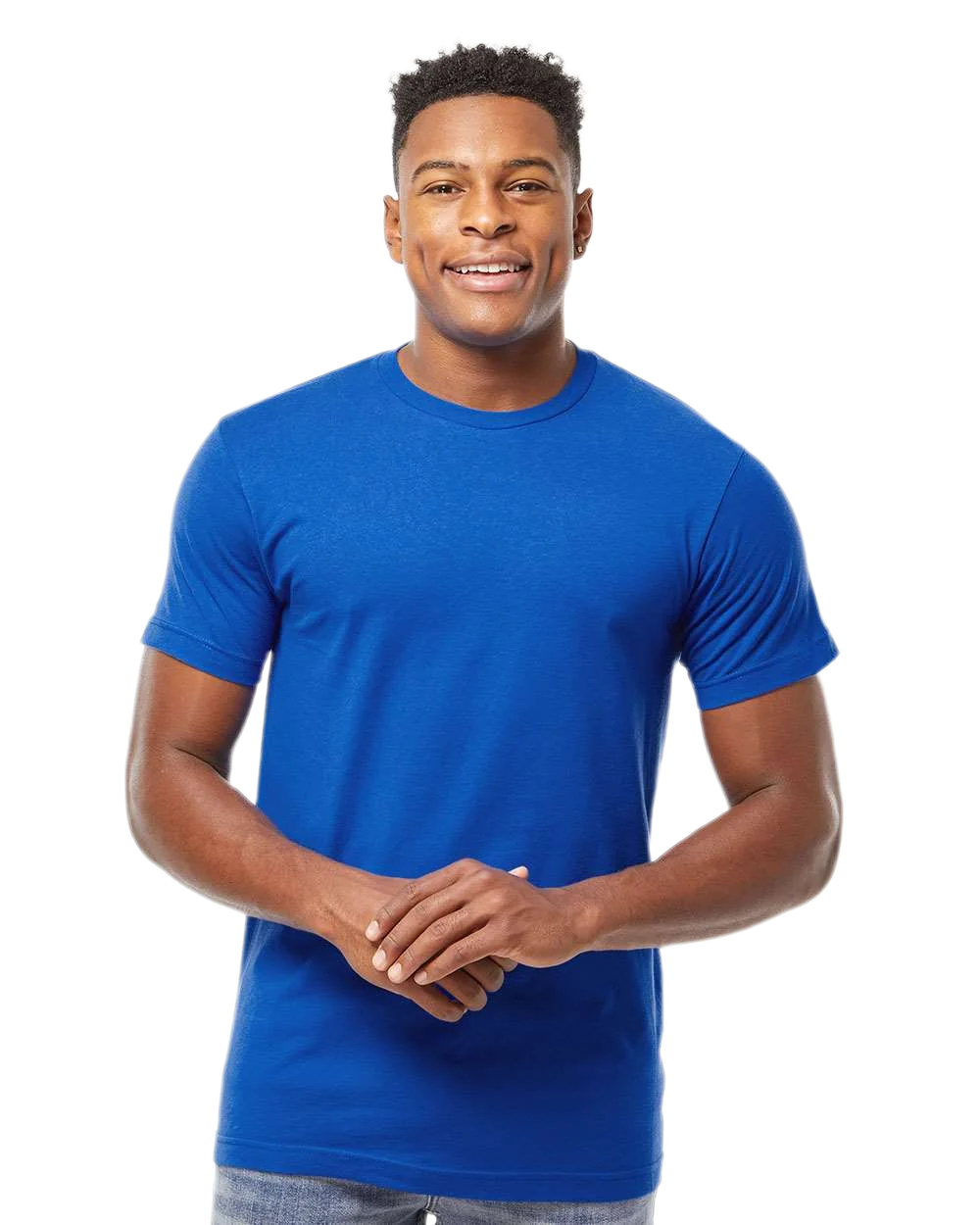 Tultex 202 T-shirt in Royal, shown on a model from the front.
