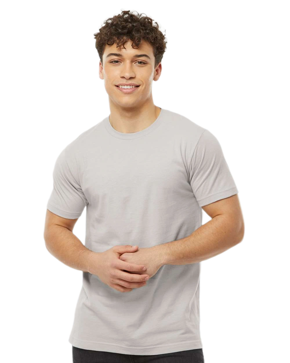Tultex 202 T-shirt in Silver, shown on a model from the front.