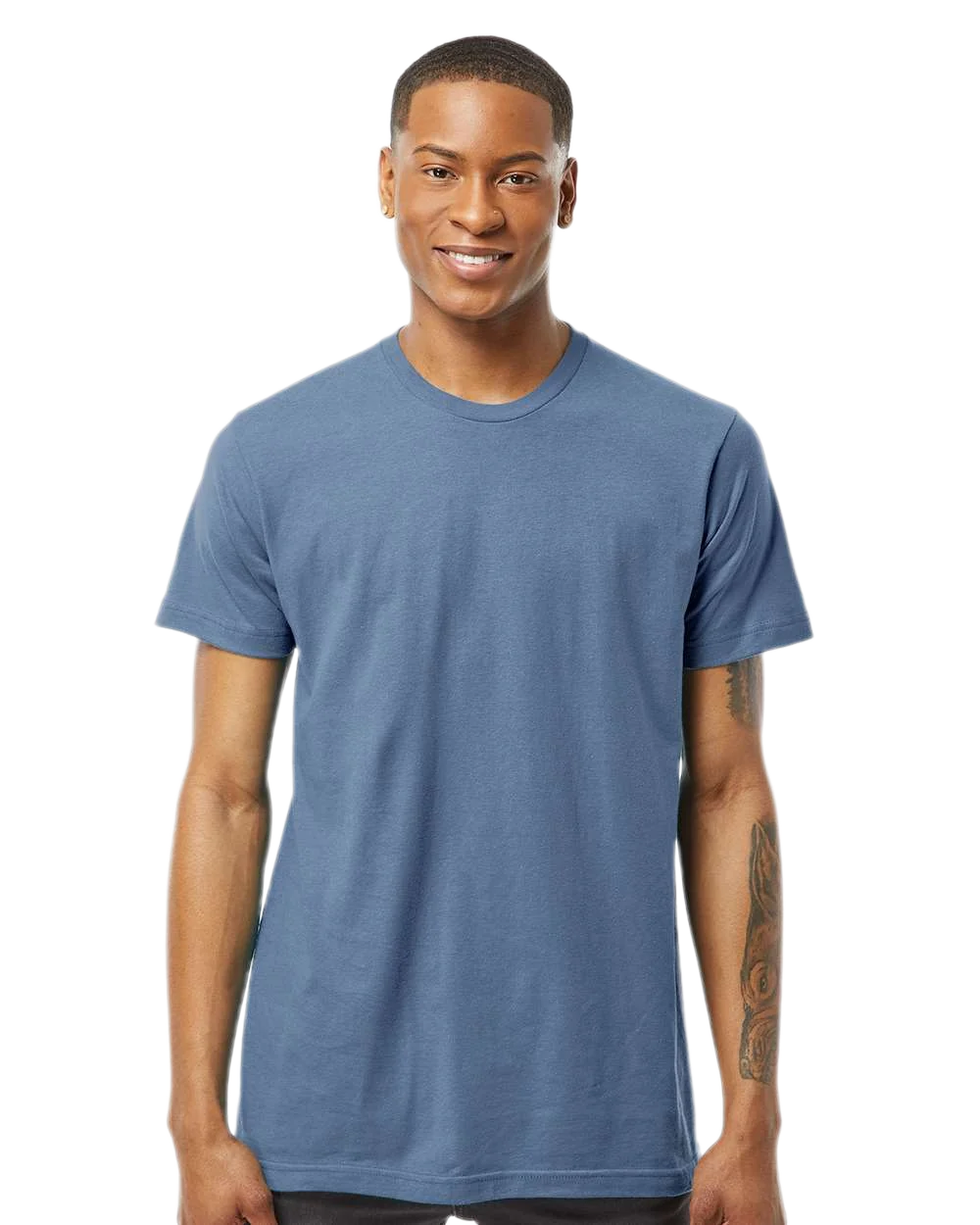 Tultex 202 T-shirt in Slate, shown on a model from the front.