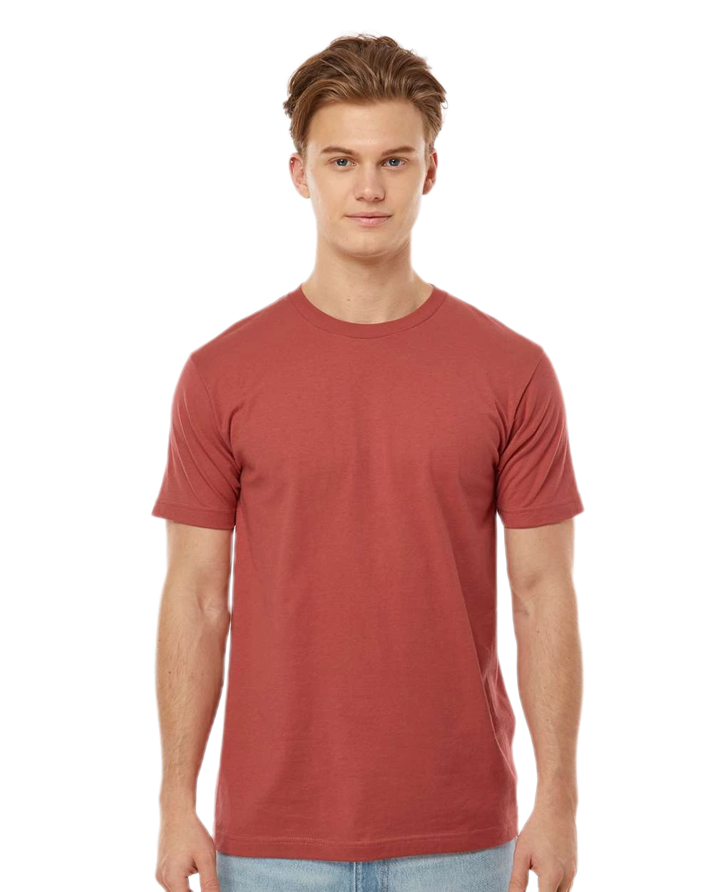 Tultex 202 T-shirt in Terracotta, shown on a model from the front.