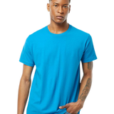 Tultex 202 T-shirt in Turquoise, shown on a model from the front.