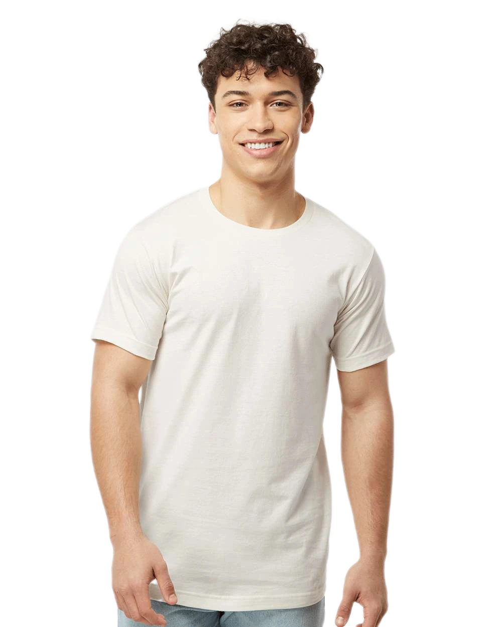 Tultex 202 T-shirt in Vintage White, shown on a model from the front.