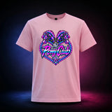 Light Pink classic t-shirt with The Pony Club Remastered pink and blue twin-pony graphic, front view.
