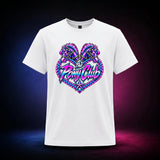 White classic t-shirt with The Pony Club Remastered pink and blue twin-pony graphic, front view.