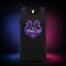 Black classic tank top with The Pony Club Remastered pink and blue twin-pony graphic, front view.