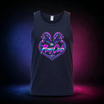 Navy classic tank top with The Pony Club Remastered pink and blue twin-pony graphic, front view.