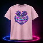 Blossom premium t-shirt with The Pony Club Remastered pink and blue twin-pony graphic, front view.
